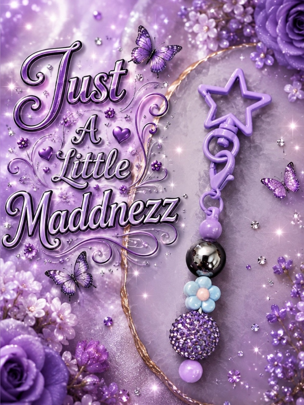 Purple beaded flower keychain